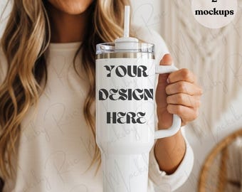 40oz White Insulated Tumbler Mockup Stainless Steel Travel Mug Mockup Boho Aesthetic Tumbler Mockup Print on Demand Tumbler Mockup POD JPEG