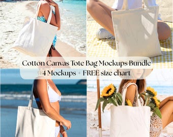 Cotton Canvas Tote Bag Mockups Bundle | Coastal Beach Themed Canvas Tote Bag Mockups | POD Mockups for Printify | Print-on-Demand Tote Bag
