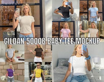 Gildan 5000B Baby Tee Mockup Bundle, Trendy 90s Baby Tee, Y2K Baby Tee Mockup, Women Fitted Baby Tee Mockup, Gildan Youth Tshirt Mockups
