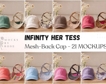 Infinity Her TESS Women Women's Washed Mesh-Back Cap Mockup Bundle, Vintage Cap Mock-up, Hats Mockup (Digital Download)