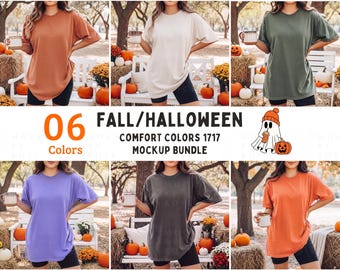 Pacote de Mockups de Camisetas Comfort Colors 1717 para o Halloween | Pacote de Mockups de Camisetas CC1717 | Mockup Boho Outono 1717 | Mockups de camisetas da moda para o outono