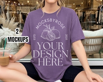 Bella Canvas 3001 HEATHER PURPLE Tshirt Mockup Unisex Jersey Short Sleeve Tee Oversized Mockup Trendy Lifestyle Shirt Aesthetic shirt Mockup