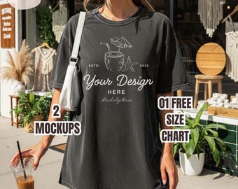 Maqueta de camiseta Comfort Colors 1717 color pimienta, maqueta de camiseta extragrande CC1717, maqueta de camisa bohemia de pimienta, maqueta de camisa de cuello redondo Printify