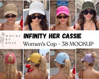 Infinity Her CASSIE Women Pigment Dyed Cap with Fashion Undervisor Mockup Bundle, Vintage Cap Mock-up, Hats Mockup (Digital Download)