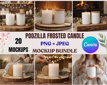 Candle Mockup Bundle | PNG Canva Frosted White Candle Mockup | Boho Aesthetic Candle Mockups | PODzilla White Candle Mockup