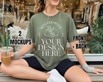 Comfort Colors 1717 SAGE Color Tshirt Mockup, CC1717 Oversized Tee Mockup, Trendy Boho Shirt Street Mockup, Sage Green Crewneck Shirt Mockup
