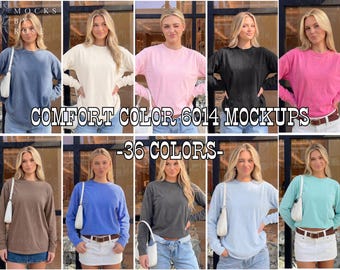 Paquete de maquetas de camisetas de manga larga Comfort Colors 6014, maqueta de camiseta Aesthetic Lifestyle CC6014 (descarga digital)