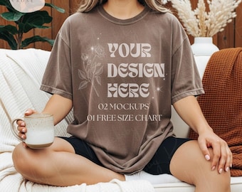 Comfort Colors 1717 Espresso Color Tshirt Mockup, CC1717 Oversized Tee Mockup, Trendy Boho Shirt Mockup, Espresso Crewneck Shirt Mockup POD