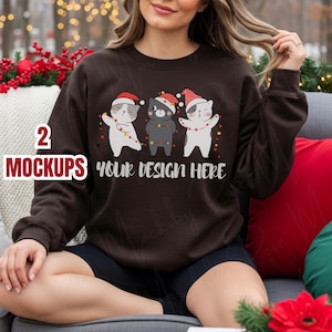 Gildan 18000 DARK CHOCOLATE Sweatshirt Mockup Dark Chocolate Sweater Flat Lay Mockup Trendy Christmas Holiday Gildan 18000 Sweater Mockup