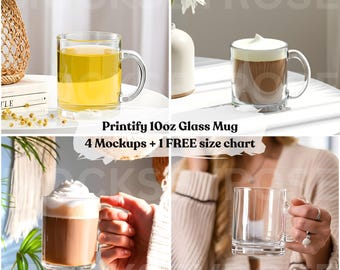 Printify 10oz Glass Mug Mockup Bundle Generic Brand Glass Mug Mockup Boho Coffee Glass Mug Mockup JPG POD Mockup Product for Print on Demand