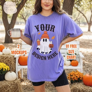 Comfort Colors 1717 Violet Color Tshirt Mockup, CC1717 Oversized Tee Mockup, Halloween Fall Shirt Mockup, Crewneck Violet 1717 Shirt Mockup