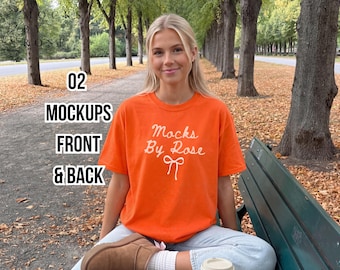 Orange Gildan 64000 T-shirt Mockup, G64000 Front and Back, Unisex Soft Style Shirt Mock-ups (Digital Download)