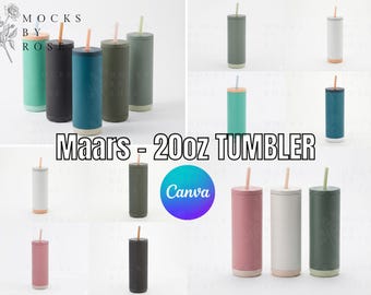 Printify Maars 20oz Maker Sip Tumbler Mockup Bundle | Canva Drag Drop 20oz Skinny Tumbler Mockup | Wedding Gift Bachelorette Tumbler Mock-up