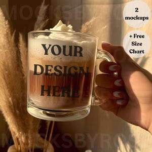 Printify 10oz Glass Mug Mockup | Generic Brand Glass Mug Mockup | Boho Style Clear Glass Mug Mockups | Print on Demand Glass Coffee Cup Mock