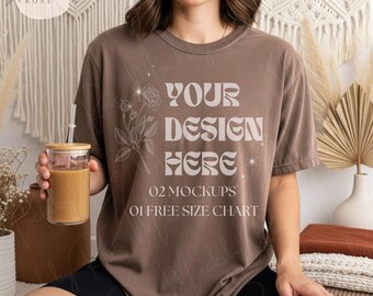 Comfort Colors 1717 Espresso Color Tshirt Mockup, CC1717 Oversized Tee Mockup, Trendy Boho Shirt Mockup, Espresso Crewneck Shirt Mockup POD