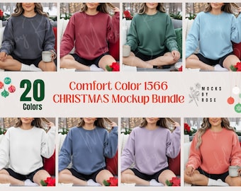 Comfort Color 1566 Sweatshirt Christmas Mockup Bundle | C1566 Sweater Model Lifestyle Mocks | Holiday CC1566 Mockup Trendy Sweatshirt Mockup