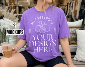 Bella Canvas 3001 HEATHER TEAM PURPLE Tshirt Mockup Unisex Jersey Short Sleeve Tee Oversized Mockup Trendy Lifestyle Shirt Mockup Aesthetic