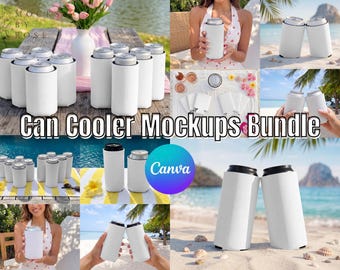 Paquete de maquetas de enfriadores de latas / Maqueta de funda de enfriador de latas con arrastrar y soltar de Canva / Enfriador de latas blanco PNG / Maquetas de enfriadores de latas para despedidas de soltera o regalo de boda