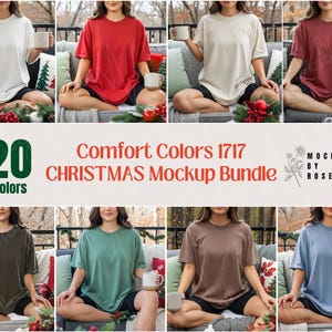 Comfort Colors 1717 Tshirt Christmas Mockup Bundle | CC1717 TShirt Mockup Bundle | Boho Holiday 1717 Mockup | Trendy Christmas shirt mockups