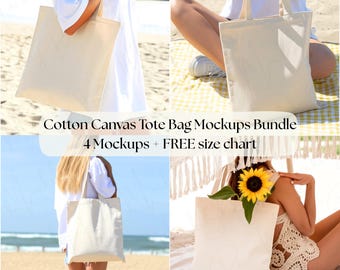 Cotton Canvas Tote Bag Mockups Bundle | Coastal Beach Themed Canvas Tote Bag Mockups | POD Mockups for Printify | Print-on-Demand Tote Bag