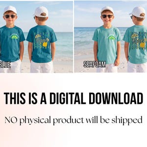 May include: Two short-sleeved t-shirts, one topaz blue and one seafoam, each with a graphic on the front and back. The text "THIS IS A DIGITAL DOWNLOAD" and "NO physical product will be shipped" are also visible.