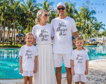 WEISS Bella Canvas 3001 3001Y 3001T T-Shirt Familienurlaub Mockups, Sommer Strand Gruppe Shirt Mockup, Unisex Passendes Shirt Mockup