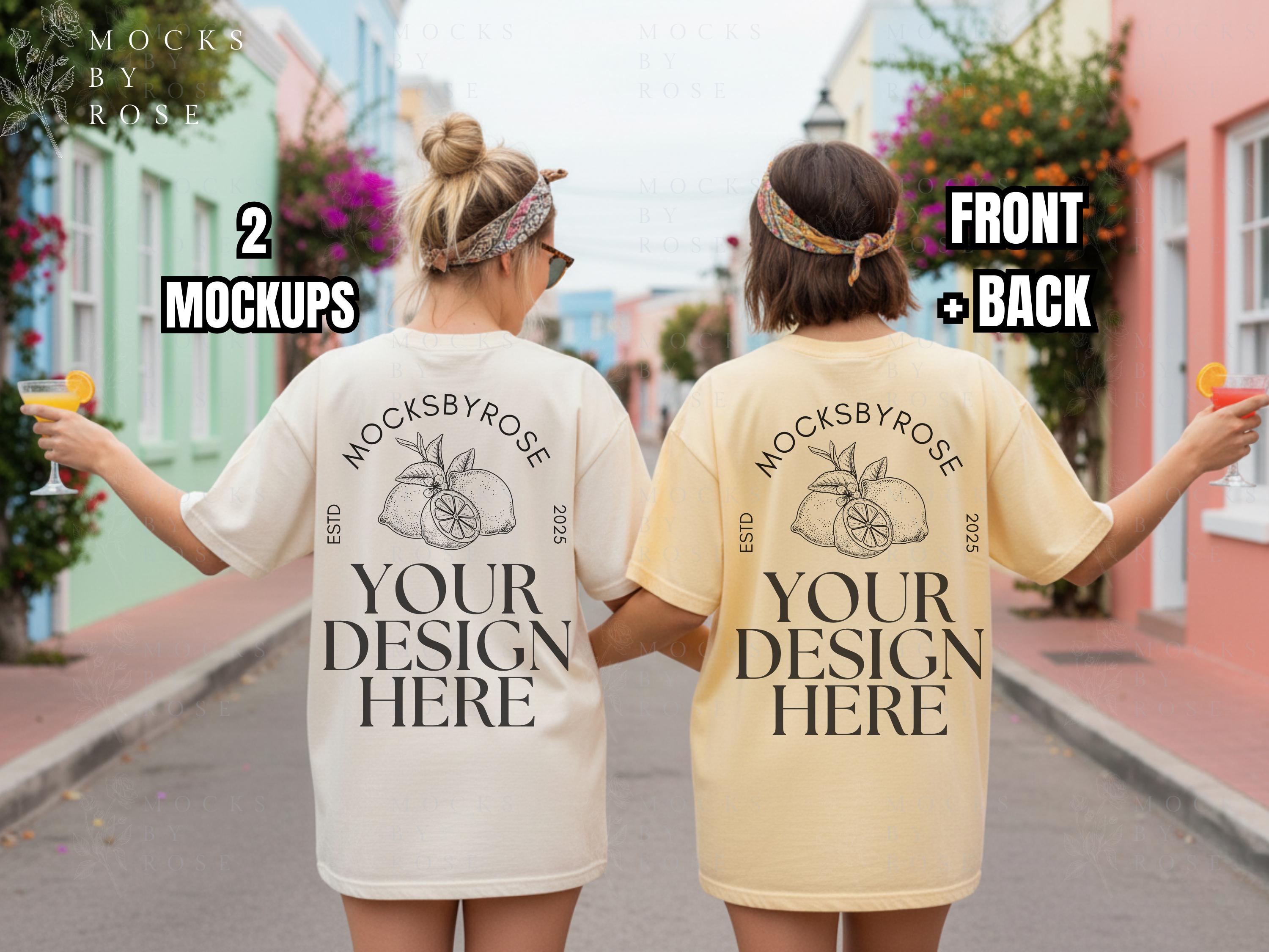 Comfort Colors Ivory and Butter 1717 T-shirt Front Back Mockups