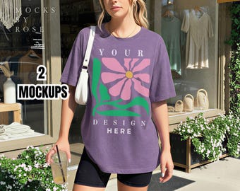 Bella Canvas 3001 HEATHER PURPLE Tshirt Mockup Unisex Jersey Short Sleeve Tee Oversized Mockup Trendy Lifestyle Shirt Aesthetic shirt Mockup