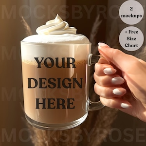 Printify 10oz Glass Mug Mockup | Generic Brand Glass Mug Mockup | Boho Style Clear Glass Mug Mockups | Print on Demand Glass Coffee Cup Mock