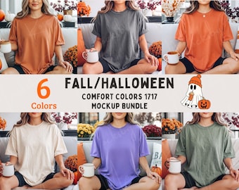 Pacote de Mockups de Camisetas Comfort Colors 1717 para o Halloween | Pacote de Mockups de Camisetas CC1717 | Mockup Boho Outono 1717 | Mockups de camisetas da moda para o outono