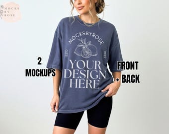 Comfort Colors 1717 DENIM Front and Back Mockup, CC1717 Oversized Tshirt Mockup, Trendy 1717 Shirt Mockup, Denim Blue CC1717 Shirt Mockup