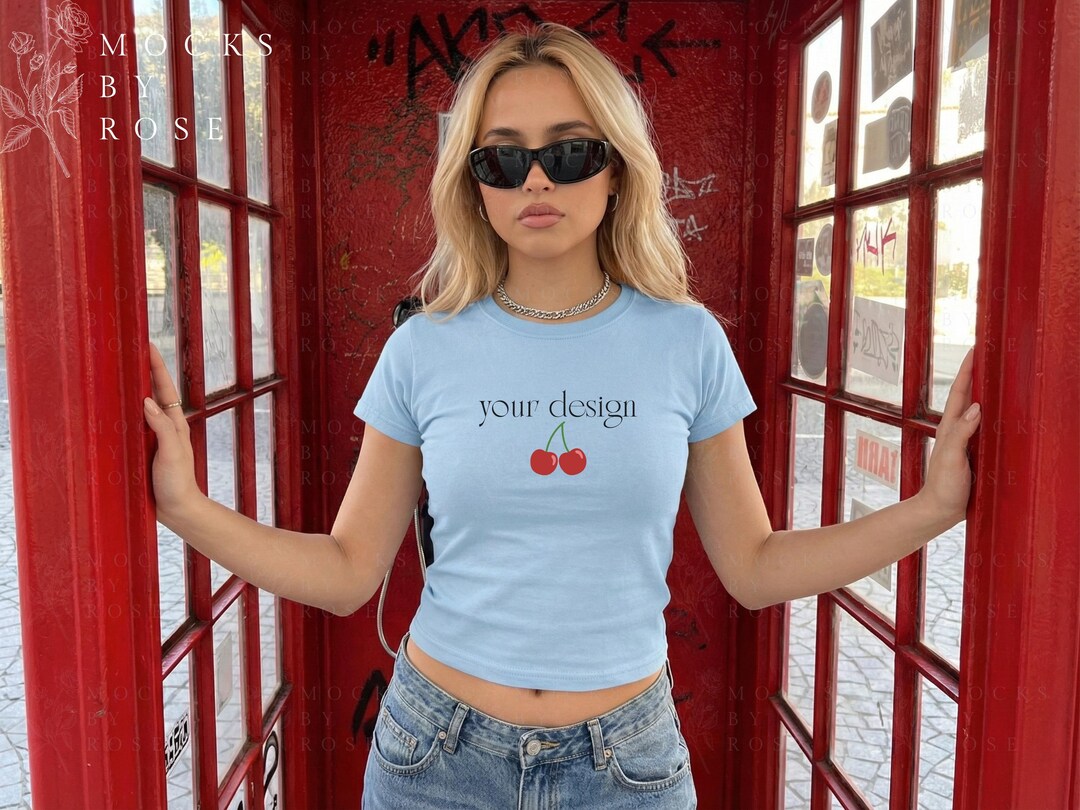 Gildan 5000B Baby Tee Mockup, Light Blue Baby Tee, Trendy Y2K Baby Tee ...