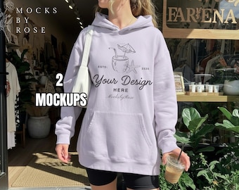 Gildan 18500 ORCHID Hoodie Mockup Orchid Purple Hoodie Modell Mockup Estetisk Trendig Livsstil Mockup Gildan 18500 Hoodie Mockup