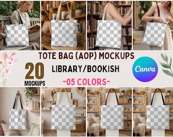 Pacote de Mockups de Sacolas Ecológicas com Estampa Total | Mockup PNG Transparente de Sacola Ecológica para Canva | Mockups de Sacolas Ecológicas com Estampa Total para Biblioteca | Sacola Ecológica de Marca Genérica