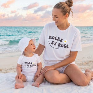 Mommy and Me Shirt Bella Canvas Mockup, Mom Daughter Mom Son Matching Shirts, White BC3001 BC100B Onesie Beach Mock-up (JPEG)