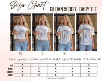 Gildan 5000B Baby Tee Size Chart, Y2K Baby Tee Size Chart Mockup, Women Baby Tee Gildan 5000b (Digital Download)