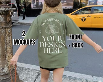 Comfort Colors 1717 SAGE Color Tshirt Mockup, CC1717 Oversized Tee Mockup, Trendy Boho Shirt Street Mockup, Sage Green Crewneck Shirt Mockup