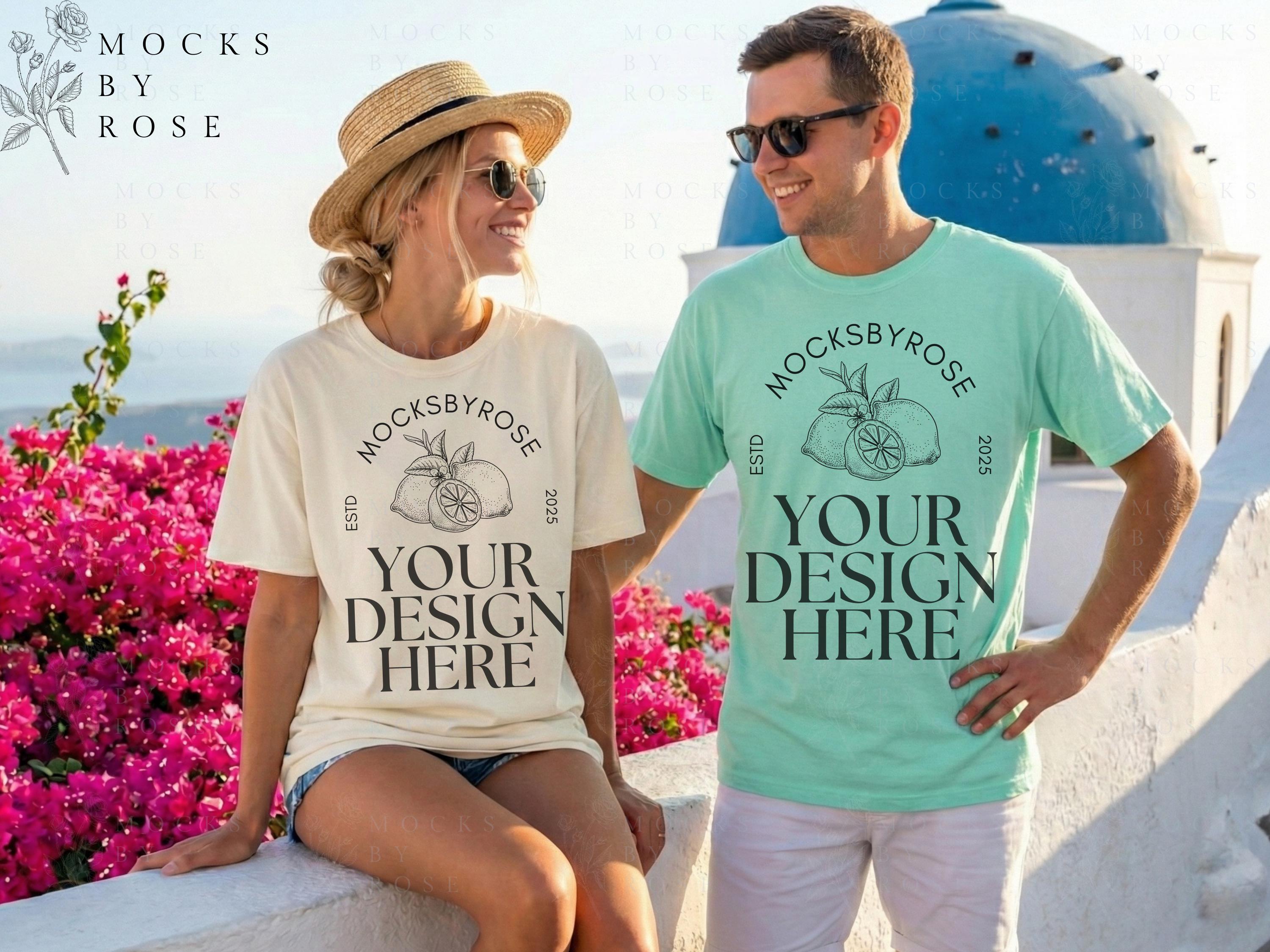 Comfort Colors Ivory & Island Reef 1717 T-shirt Mockups, Beach