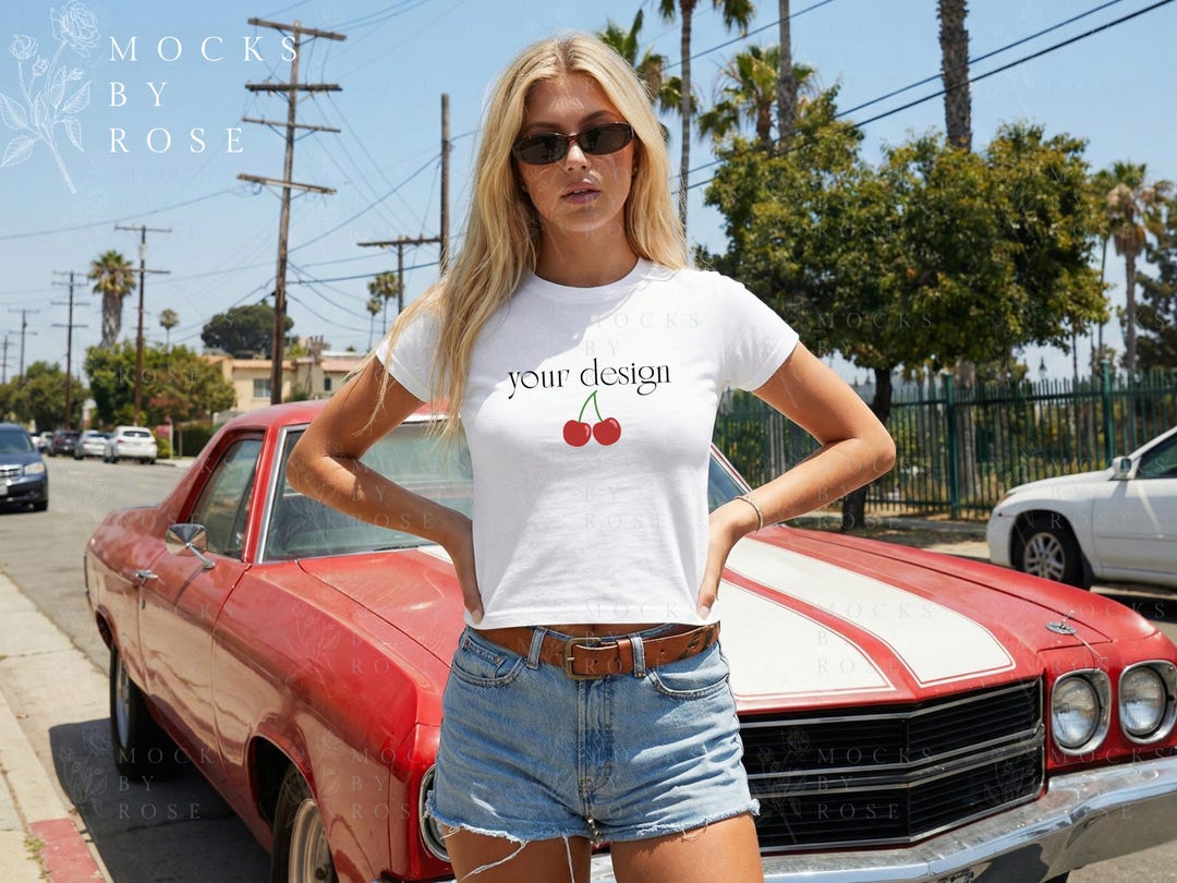 Gildan 5000B White Baby Tee Mockup, Y2K Baby Tee Mockup, Trendy 90s ...