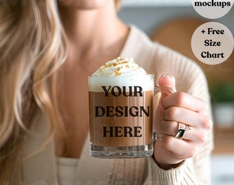 Printify 10oz Glass Mug Mockup | Generic Brand Glass Mug Mock | Boho Style Clear Glass Mug Mockups | Print on Demand Glass Coffee Cup Mockup