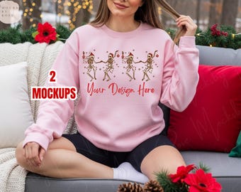 Gildan 18000 LIGHT PINK Sweatshirt Mockup Light Pink Sweater Flat Lay Mockup Trendy Christmas Holiday Aesthetic Gildan 18000 Sweater Mockup