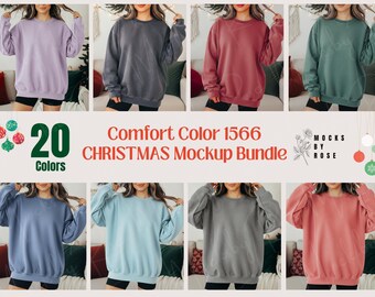 Comfort Color 1566 Sweatshirt Christmas Mockup Bundle | C1566 Sweater Model Lifestyle Mocks | Holiday CC1566 Mockup Trendy Sweatshirt Mockup