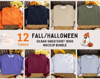 Gildan Sweatshirt 18000 Halloween Mockup Bundle Flat Lay Folded Sweater 18000 Mockup Bundle Boho Fall 18000 Mockup Holiday Trendy Shirt Mock