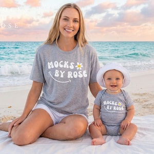 Mommy and Me Shirt Bella Canvas Mockup, Mom Daughter Mom Son Matching Shirts, Athletic Heather BC3001 BC100B Onesie Beach Mock-up (JPEG)