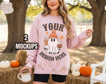 Gildan 18000 LIGHT PINK Sweatshirt Mockup Crewneck 18000 Boho Flat Lay Mockup Trendy Fall Halloween Sweatshirt Mockup Sweater Gildan 18000