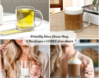 Printify 10oz Glass Mug Mockup Bundle Generic Brand Glass Mug Mockup Boho Coffee Glass Mug Mockup JPG POD Mockup Product for Print on Demand