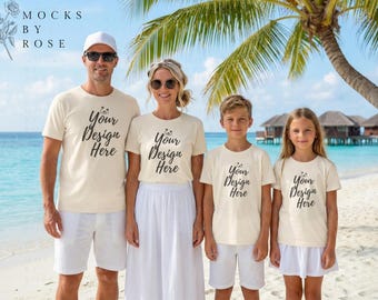 NATURAL Bella Canvas 3001 3001Y 3001T T-Shirt Familienurlaub Mockups, Sommer Strand Gruppe Shirt Mockup, Unisex Passendes Shirt Mockup