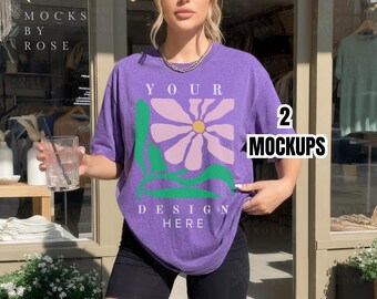 Bella Canvas 3001 HEATHER TEAM PURPLE Tshirt Mockup Unisex Jersey Short Sleeve Tee Oversized Mockup Trendy Lifestyle Shirt Mockup Aesthetic