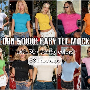 Gildan 5000B Baby Tee Mockup Bundle, Trendy 90s Baby Tee, Y2K Baby Tee Mockup, Women Baby Tee Mockup, Gildan Youth Tshirt Mockups