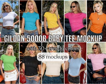 Gildan 5000B Baby Tee Mockup Bundle, Trendy 90s Baby Tee, Y2K Baby Tee Mockup, Women Baby Tee Mockup, Gildan Youth Tshirt Mockups